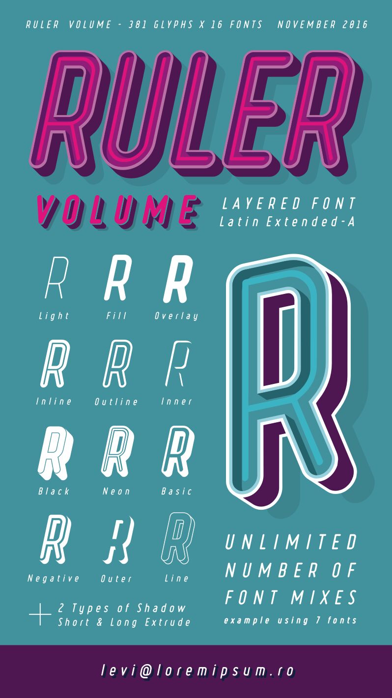 Ruler Volume Outline Bold Italic Font