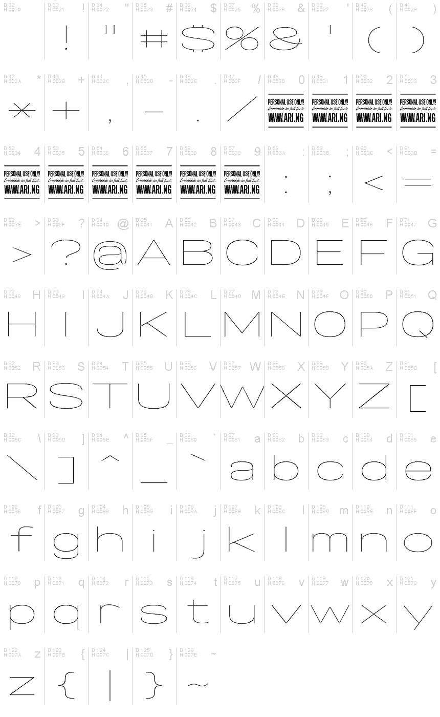 Latin de base - Table de caractères