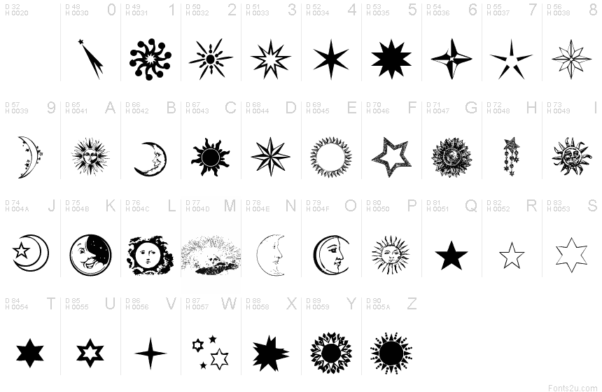 Sun, Moon & Stars font