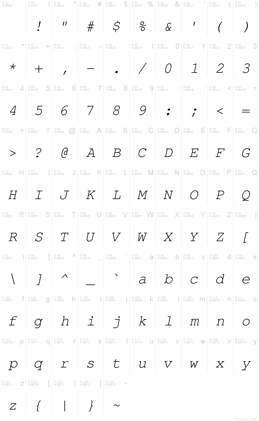 53 mathematical of table Italic font TeXGyreCursor